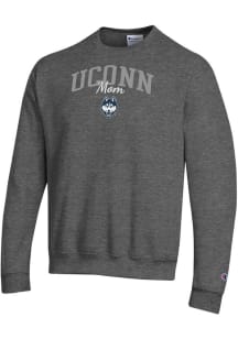 Champion UConn Huskies Mens Charcoal Mom Script Powerblend Long Sleeve Crew Sweatshirt