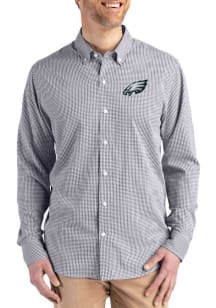 Cutter and Buck Philadelphia Eagles Mens Black Gingham LS Woven Long Sleeve Dress Shirt