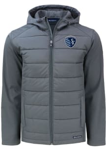 Mens Sporting Kansas City Cutter and Buck Mens Evoke Hood Heavyweight Jacket - Graphite