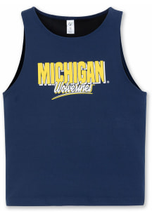 Michigan Wolverines Girls Navy Blue Second Down Short Sleeve Tank Top