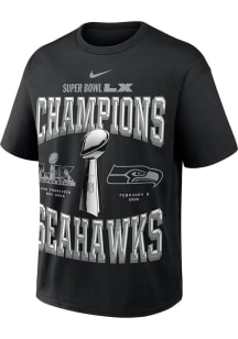 Nike Seattle Seahawks Black 2025 Super Bowl Champions Locker Room 2 Hit Short Sleeve Fashion T Shi..