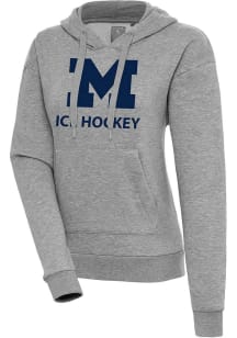 Antigua Michigan Wolverines Womens Grey Heather Ice Hockey Victory Hooded Sweatshirt