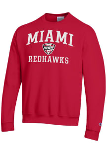 Champion Miami RedHawks Mens Red MAC Arch Powerblend Long Sleeve Crew Sweatshirt