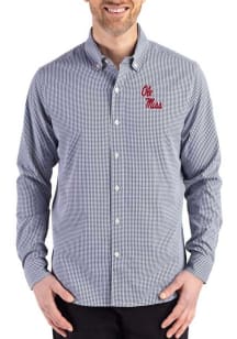 Cutter and Buck Ole Miss Rebels Mens Navy Blue Skyline Long Sleeve Dress Shirt