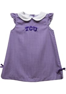 Vive La Fete TCU Horned Frogs Toddler Girls Purple Gingham Short Sleeve Dress