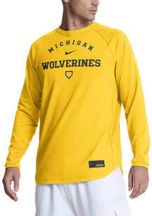 Nike Michigan Wolverines Mens Yellow Mid Weight Baseball Long Sleeve Sweatshirt
