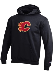 Champion Calgary Flames Youth Black Powerblend Long Sleeve Hoodie