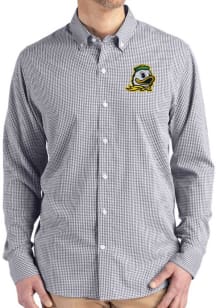 Cutter and Buck Oregon Ducks Mens Black Gingham LS Woven Long Sleeve Dress Shirt