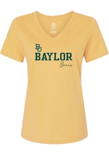 Summit Sportswear Baylor Bears Womens Yellow Rhinestone Team Short Sleeve T-Shirt