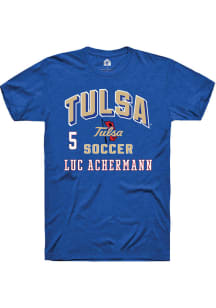 Luc Achermann Tulsa Golden Hurricane Blue NIL Arch Logo Short Sleeve Player T Shirt