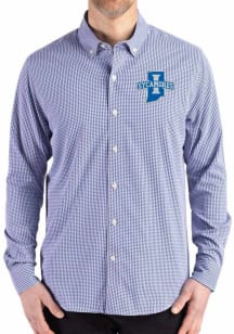 Cutter and Buck Indiana State Sycamores Mens Blue Gingham LS Woven Long Sleeve Dress Shirt