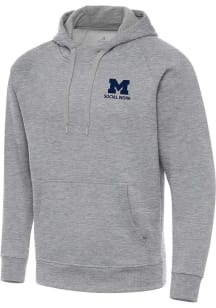 Antigua Michigan Wolverines Mens Grey Victory Social Work Long Sleeve Hoodie