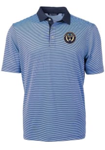 Cutter and Buck Philadelphia Union Mens Light Blue Virtue Eco Pique Micro Stripe Short Sleeve Polo
