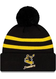 New Era Pittsburgh Steelers Black Retro Double Crown Stripe Cuff Pom Mens Knit Hat