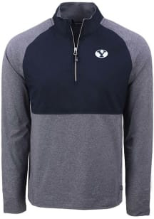 Cutter and Buck BYU Cougars Mens Navy Blue Adapt Eco Hybrid Long Sleeve Qtr Zip Pullover