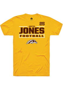 Justin Jones Western Michigan Broncos Gold Football NIL Stacked Box Short Sleeve Player T Shirt