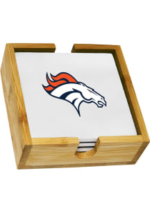 Denver Broncos Set in Wood Caddy Coaster - Navy Blue