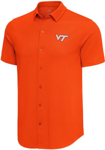 Antigua Virginia Tech Hokies Mens Orange Nobel Short Sleeve Dress Shirt