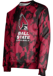 ProSphere Ball State Cardinals Mens Red Grunge Long Sleeve Crew Sweatshirt