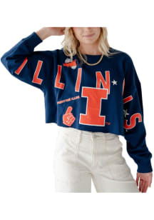 Gameday Social Illinois Fighting Illini Womens Navy Blue Patched Up Crew Sweatshirt