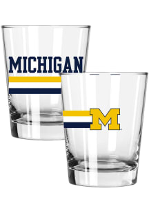 Michigan Wolverines Big Stripes 2 Pack 15oz Etched Rock Glass - Clear