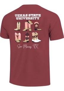 Texas State Bobcats Womens Maroon Howdy Boots Short Sleeve T-Shirt