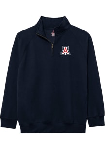 League Arizona Wildcats Mens Navy Blue Embroidered Team Logo Essential Long Sleeve Qtr Zip Pullove..