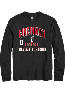 Isaiah Johnson Cincinnati Bearcats Black Football NIL Arch Logo Long Sleeve Player T Shirt