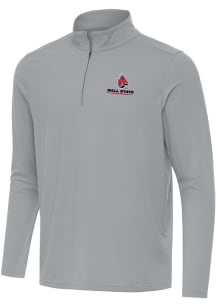 Antigua Ball State Cardinals Mens Ash Intent Long Sleeve Qtr Zip Pullover