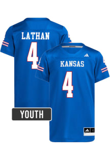 Travious "Trey" Lathan Kansas Jayhawks Youth Royal Blue Adidas NIL Name And Number Football Jersey