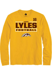 Jaden Lyles Western Michigan Broncos Gold Football NIL Stacked Box Long Sleeve Player T Shirt