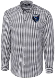 Cutter and Buck San Jose Earthquakes Mens Charcoal Easy Care Gingham Long Sleeve Dress Shirt