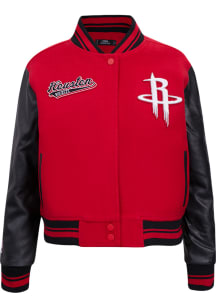 Pro Standard Houston Rockets Womens Red Script Tail Varsity Light Weight Jacket